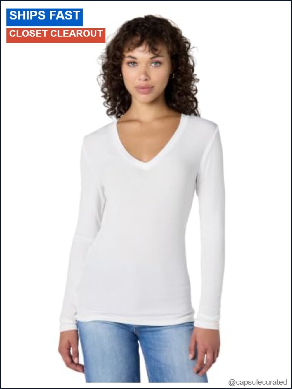 2x1 Rib Long Sleeve V-Neck Top Micro Modal Stretch Casual T-Shirt